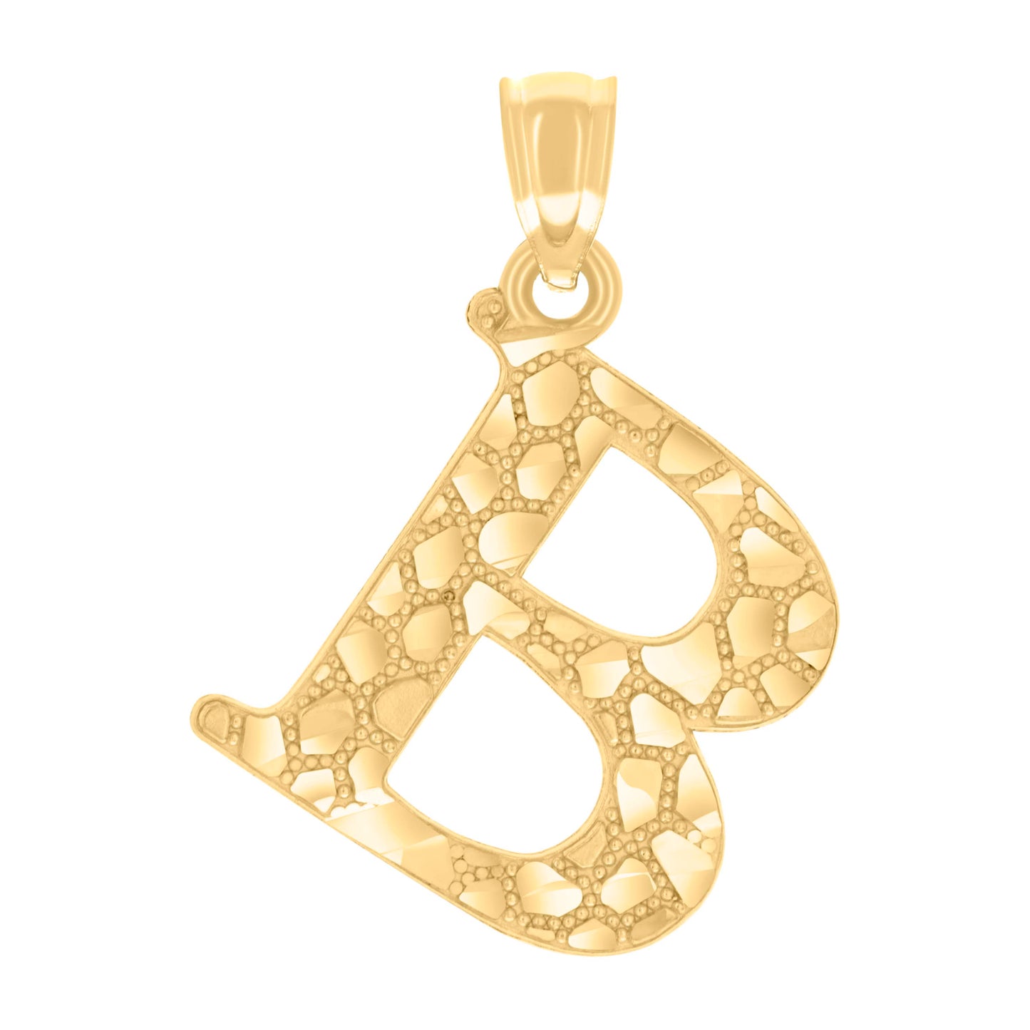 14K Yellow Gold Unisex Diamond-cut Nugget Unisex Initial Alphabet Charm Pendant