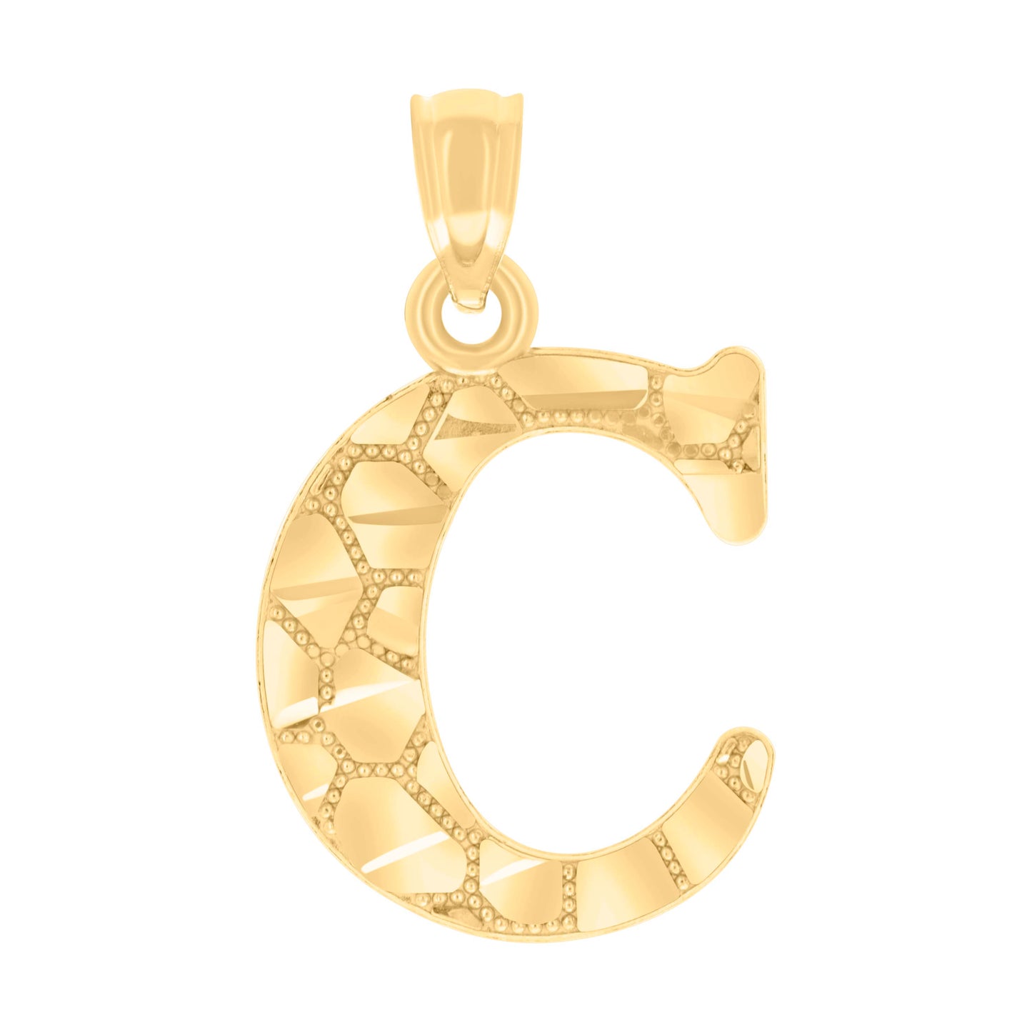14K Yellow Gold Unisex Diamond-cut Nugget Unisex Initial Alphabet Charm Pendant