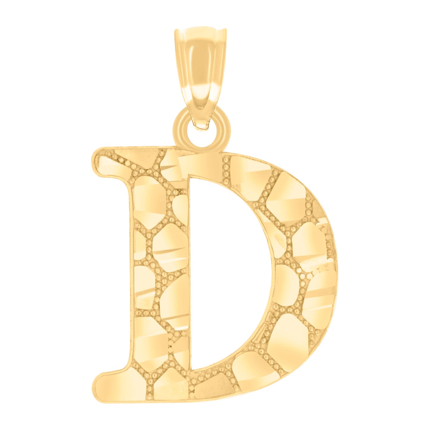 14K Yellow Gold Unisex Diamond-cut Nugget Unisex Initial Alphabet Charm Pendant