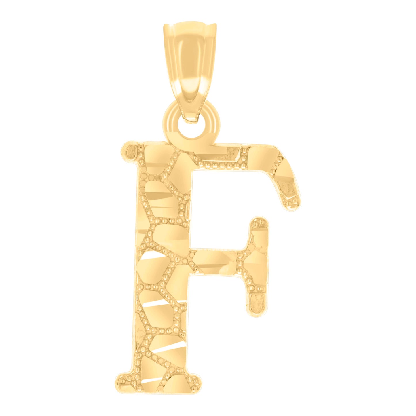 14K Yellow Gold Unisex Diamond-cut Nugget Unisex Initial Alphabet Charm Pendant
