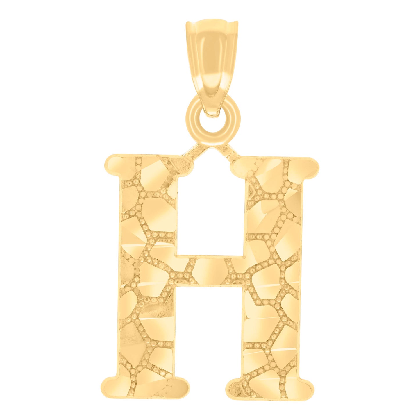14K Yellow Gold Unisex Diamond-cut Nugget Unisex Initial Alphabet Charm Pendant