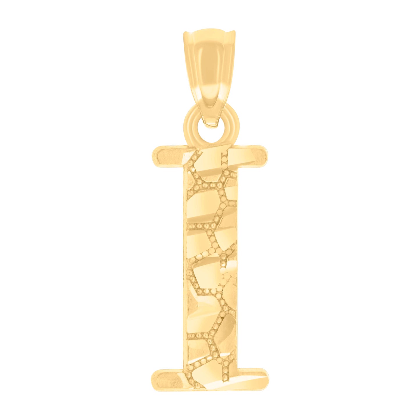 14K Yellow Gold Unisex Diamond-cut Nugget Unisex Initial Alphabet Charm Pendant
