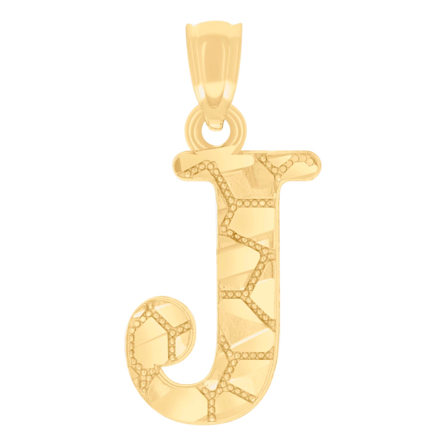 14K Yellow Gold Unisex Diamond-cut Nugget Unisex Initial Alphabet Charm Pendant