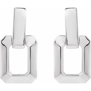 14K White Gold 13 X 10 Mm Pair Friction Backs Included Polished Geometric Drop Earrings