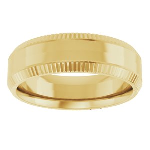 14K Yellow Gold 6 Mm Polished Beveled Edge Pattern Band Size 10
