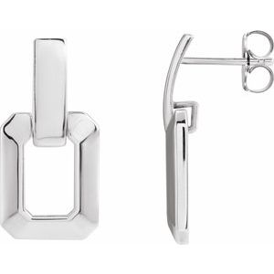 14K White Gold 13 X 10 Mm Pair Friction Backs Included Polished Geometric Drop Earrings