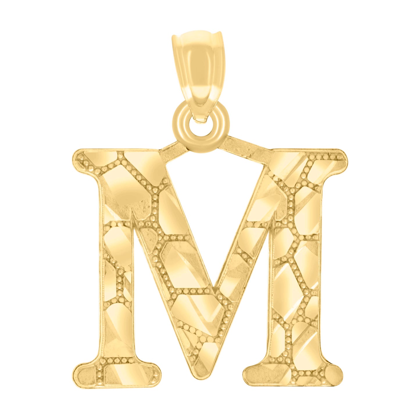 14K Yellow Gold Unisex Diamond-cut Nugget Unisex Initial Alphabet Charm Pendant