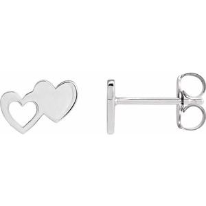 Sterling Silver 8.5 X 6 Mm Pair Friction Backs Included Polished Double Heart Stud Earrings