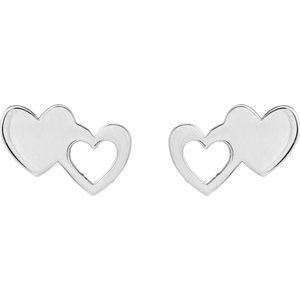 Sterling Silver 8.5 X 6 Mm Pair Friction Backs Included Polished Double Heart Stud Earrings