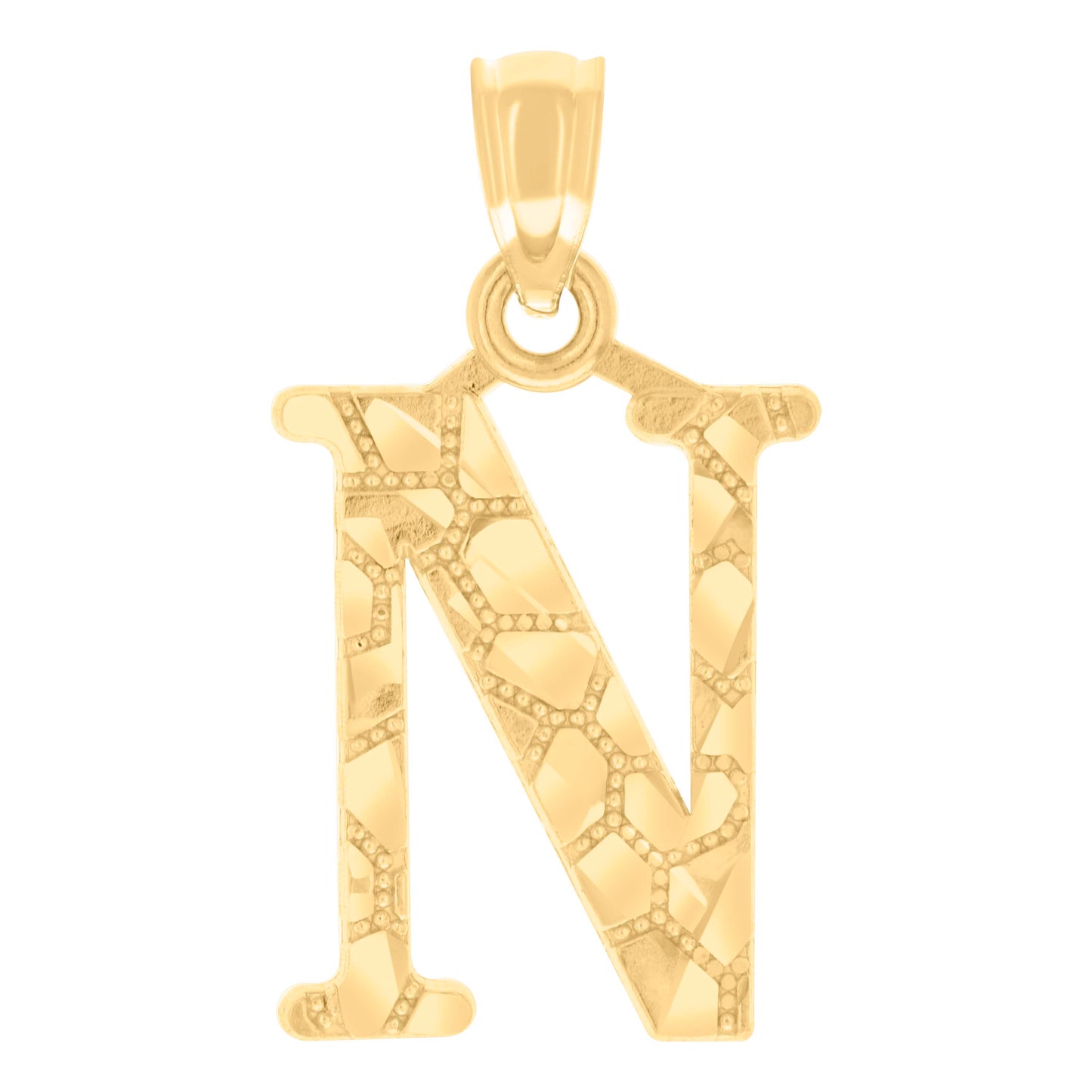 14K Yellow Gold Unisex Diamond-cut Nugget Unisex Initial Alphabet Charm Pendant