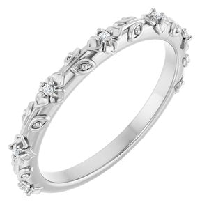 14K White Gold Round 1 Mm G-H Si2-Si3 .03 Ctw Natural Diamond Floral Band Size 7