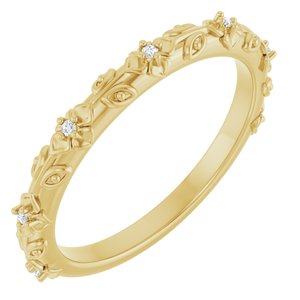 14K Yellow Gold Round 1 Mm G-H Si2-Si3 .03 Ctw Natural Diamond Floral Band Size 7