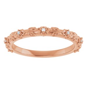 14K Rose Gold Round 1 Mm G-H Si2-Si3 .03 Ctw Natural Diamond Floral Band Size 7