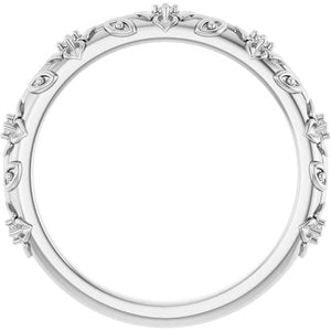 14K White Gold Round 1 Mm G-H Si2-Si3 .03 Ctw Natural Diamond Floral Band Size 7
