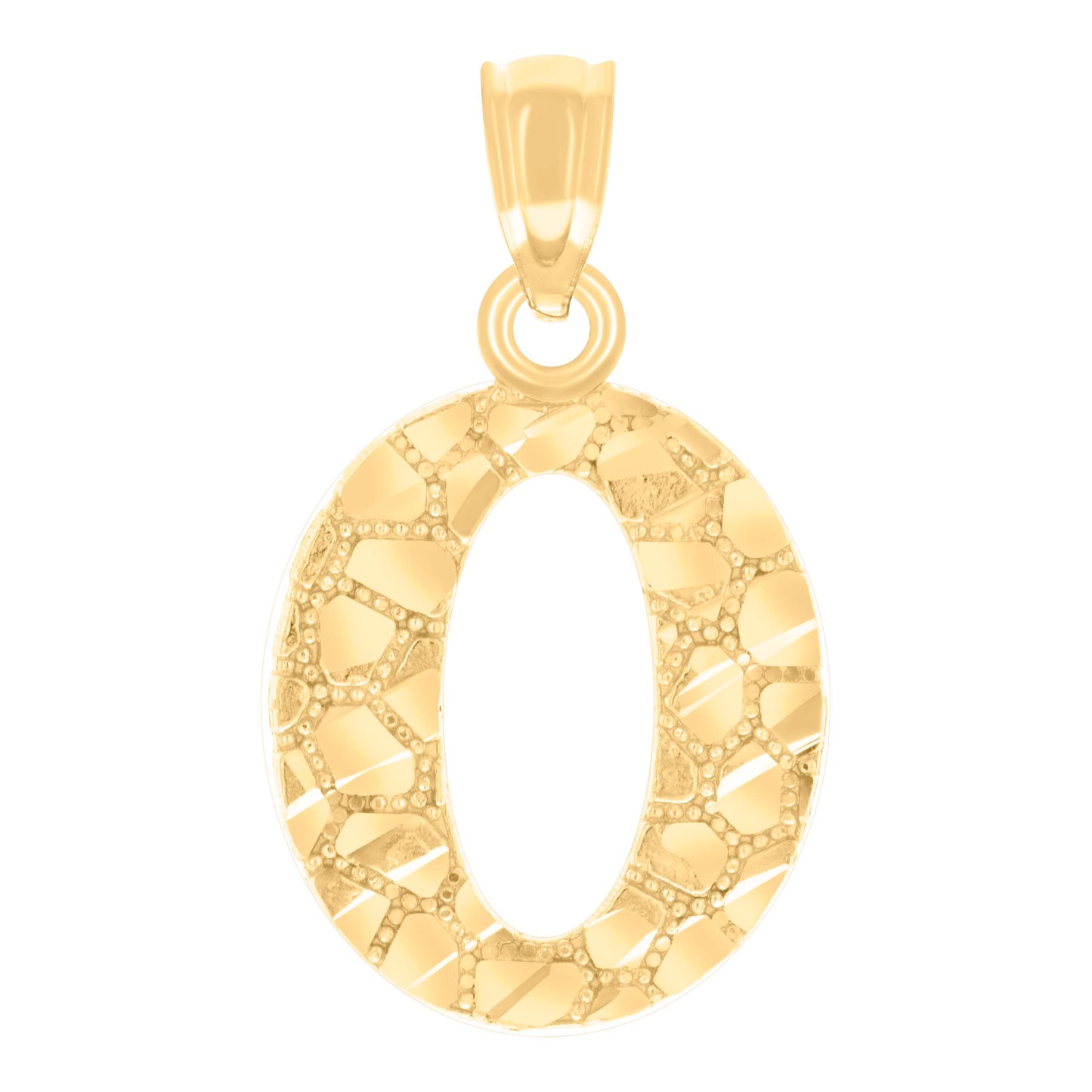 14K Yellow Gold Unisex Diamond-cut Nugget Unisex Initial Alphabet Charm Pendant