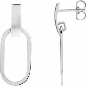 Sterling Silver Pair Friction Backs Elongated Oval Drop Earrings