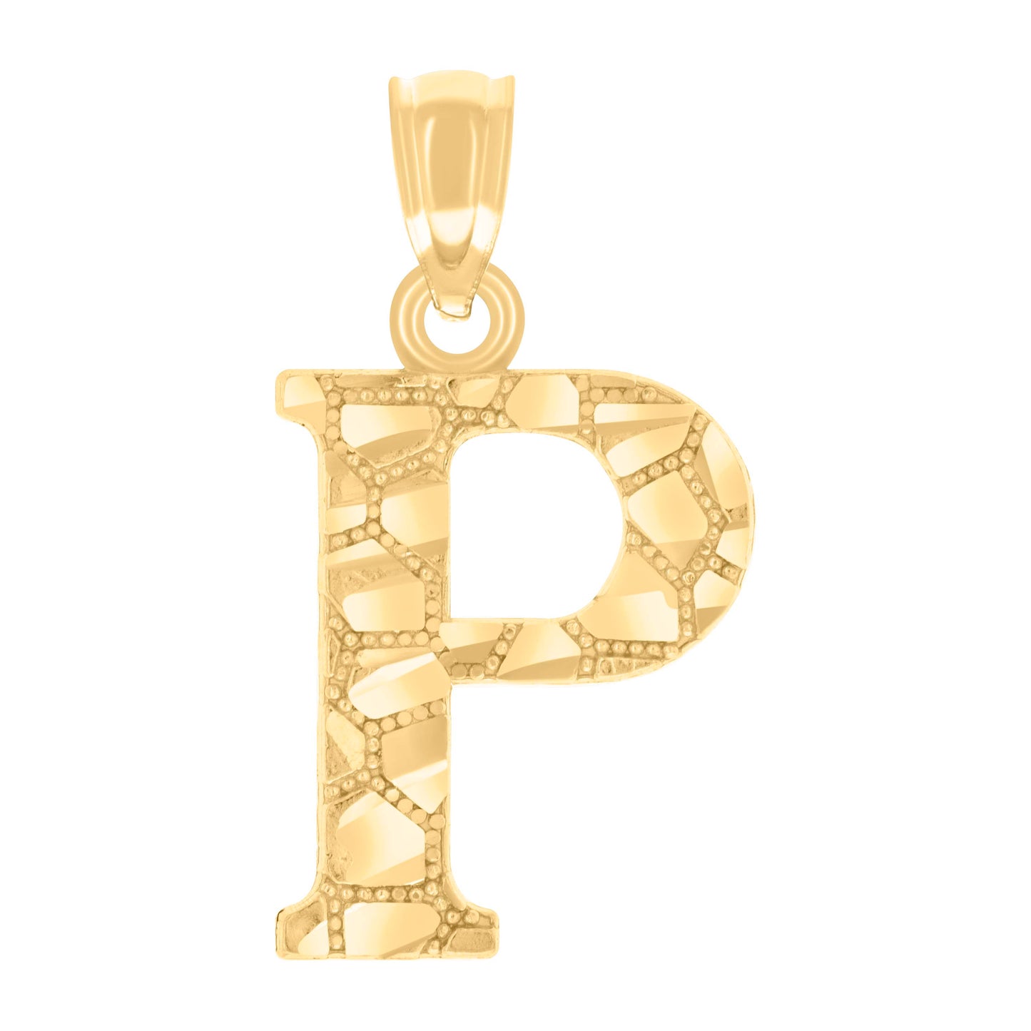 14K Yellow Gold Unisex Diamond-cut Nugget Unisex Initial Alphabet Charm Pendant