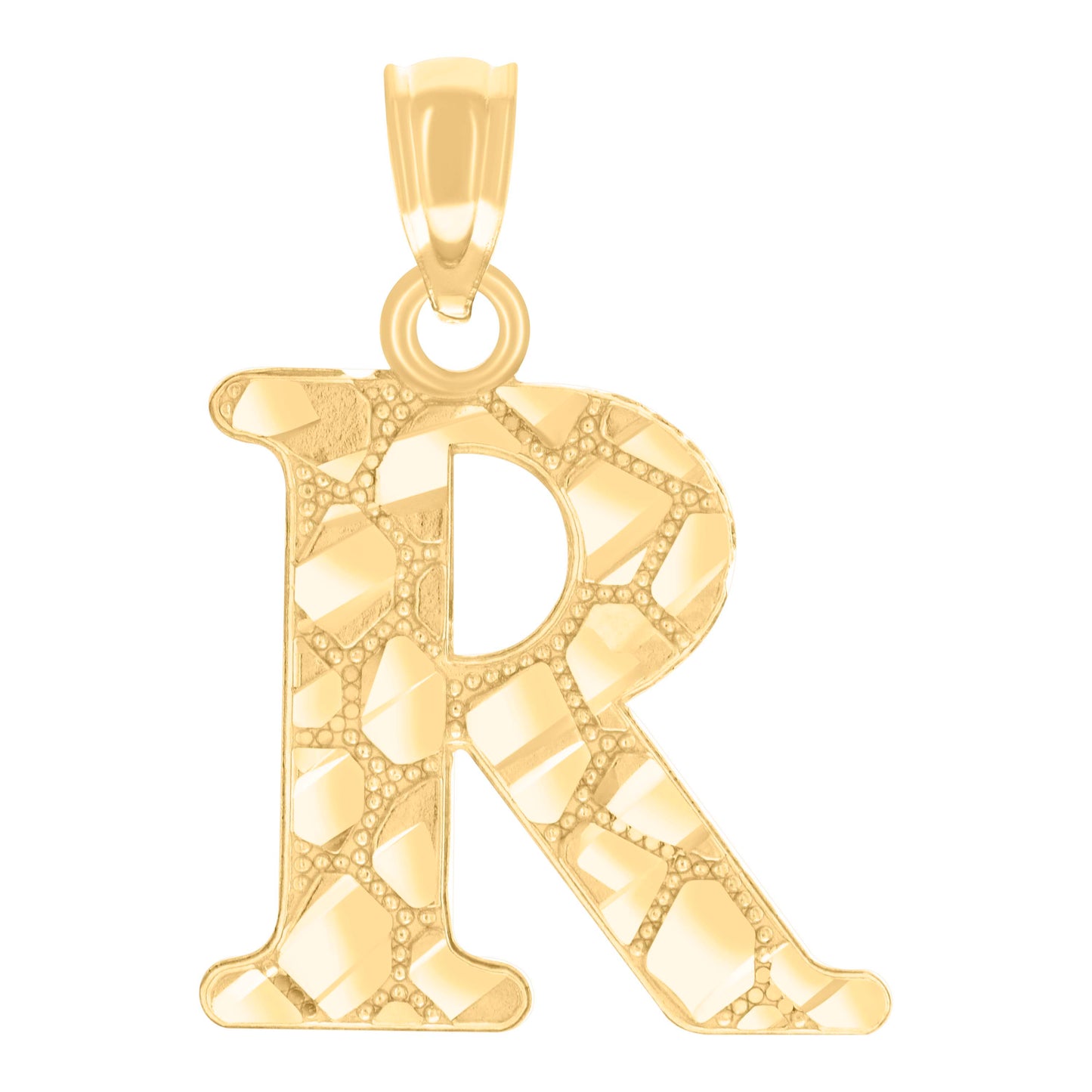 14K Yellow Gold Unisex Diamond-cut Nugget Unisex Initial Alphabet Charm Pendant