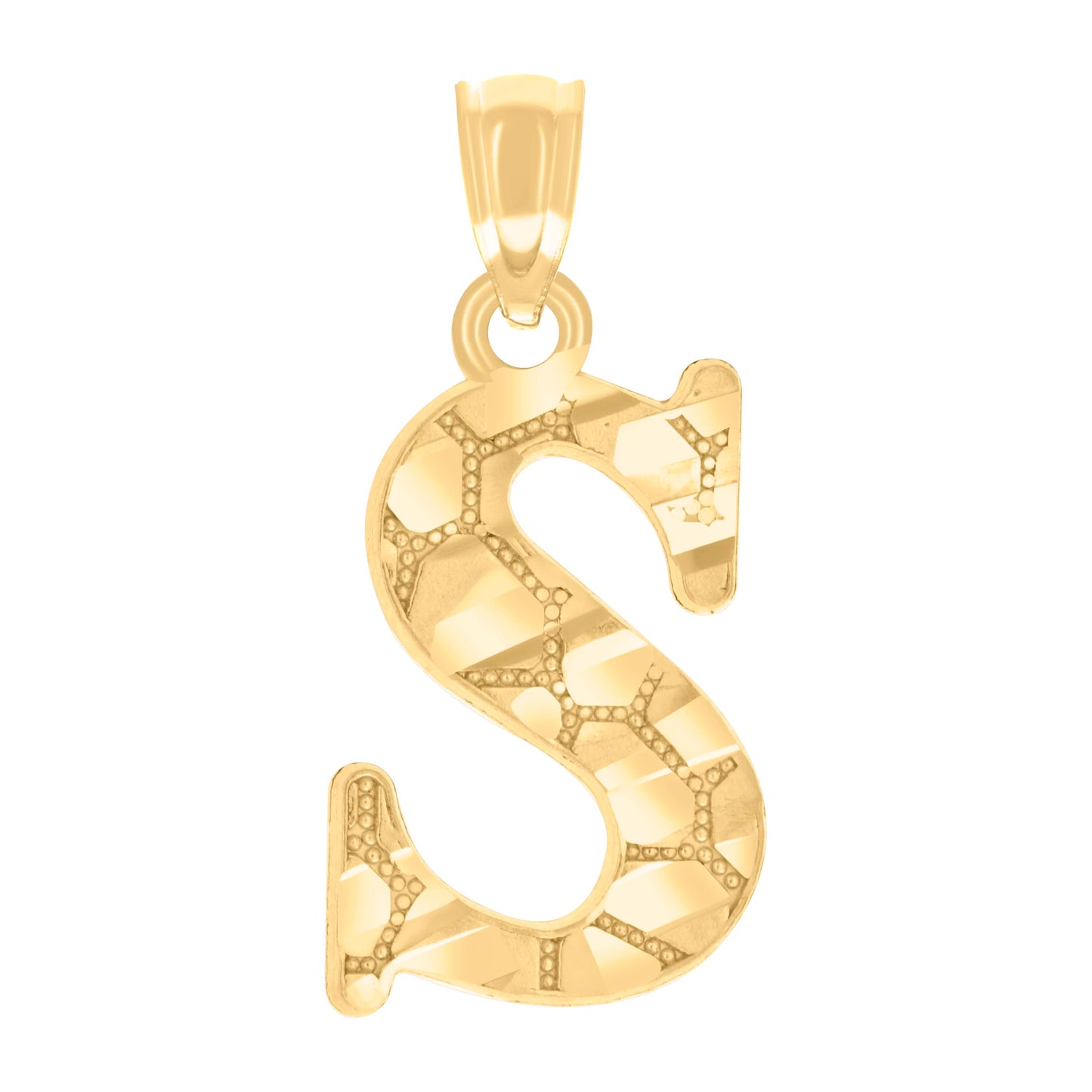14K Yellow Gold Unisex Diamond-cut Nugget Unisex Initial Alphabet Charm Pendant
