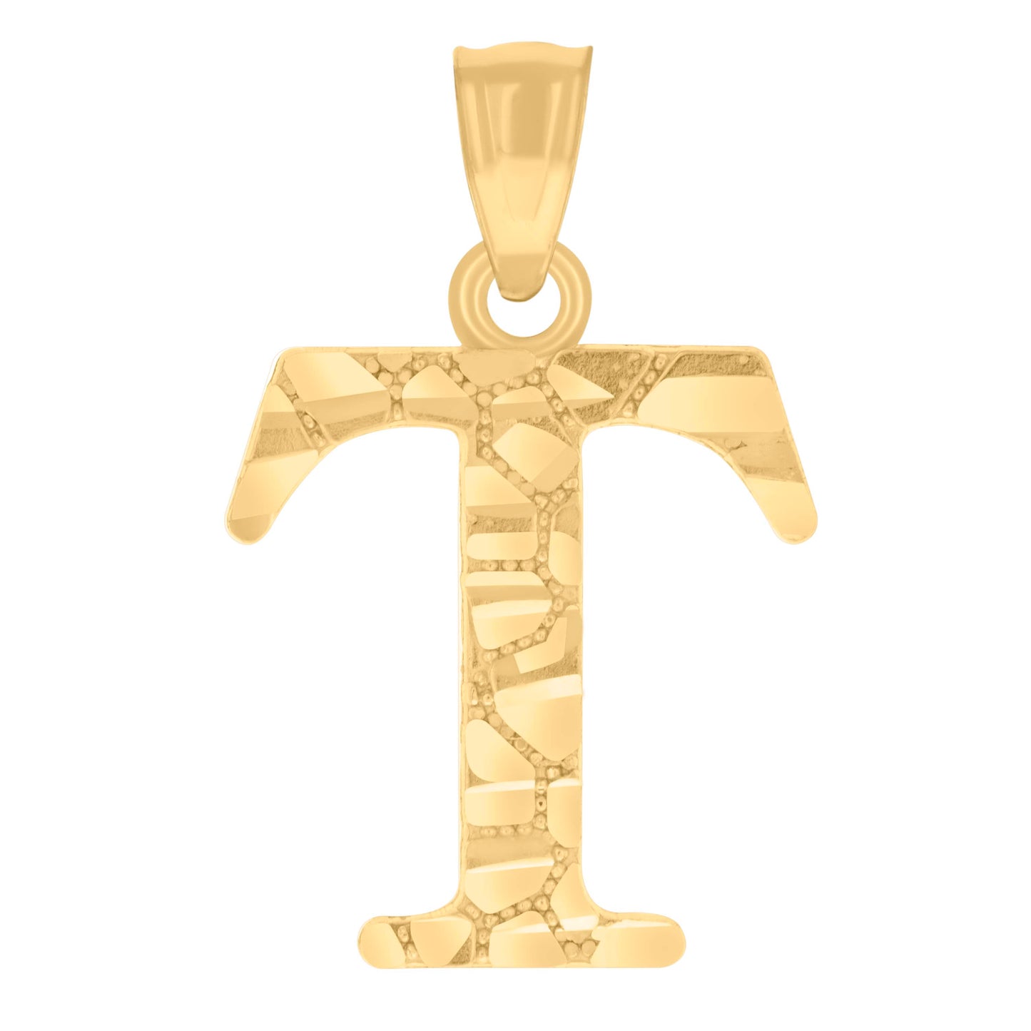 14K Yellow Gold Unisex Diamond-cut Nugget Unisex Initial Alphabet Charm Pendant