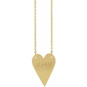 14K Yellow Gold 18 X 13 Mm 18 In Polished Engravable Elongated Heart Necklace