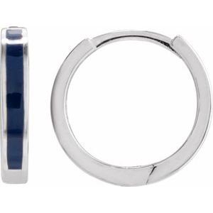 14K White Gold 12.1 Mm Navy Blue Enamel Hoop Earrings, Thickness: 2 Mm