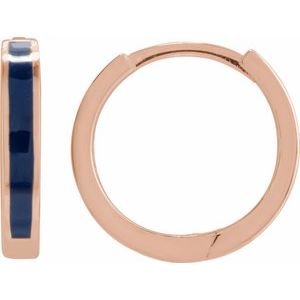 14K Rose Gold 12.1 Mm Navy Blue Enamel Hoop Earrings, Thickness: 2 Mm