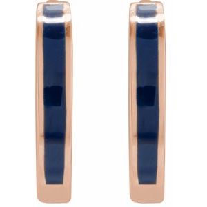 14K Rose Gold 12.1 Mm Navy Blue Enamel Hoop Earrings, Thickness: 2 Mm