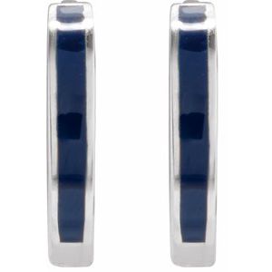 14K White Gold 12.1 Mm Navy Blue Enamel Hoop Earrings, Thickness: 2 Mm