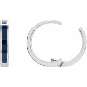14K White Gold 12.1 Mm Navy Blue Enamel Hoop Earrings, Thickness: 2 Mm