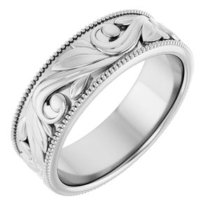 14K White Gold 6.1 Mm Polished Design-Engraved Band Size 7