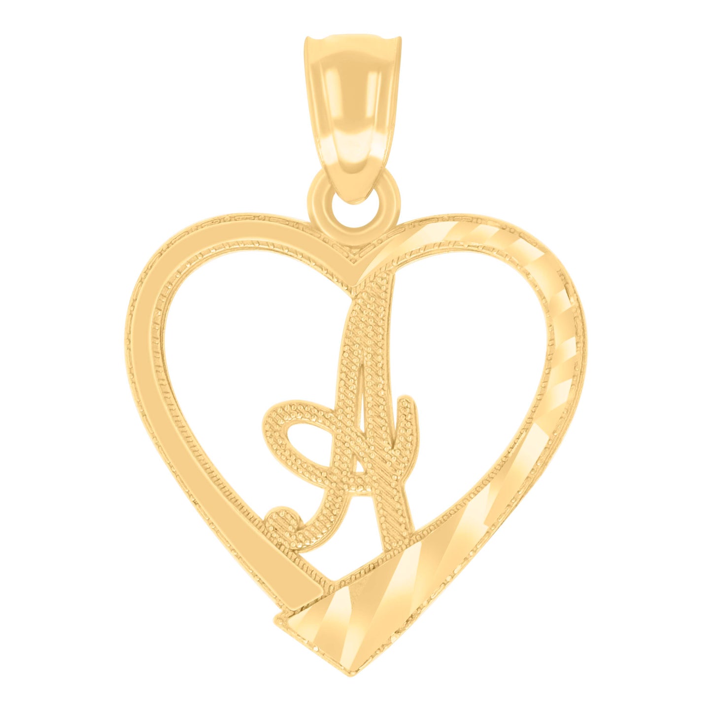 14K Yellow Gold Unisex Diamond-cut Unisex Initial Alphabet Heart Charm Pendant