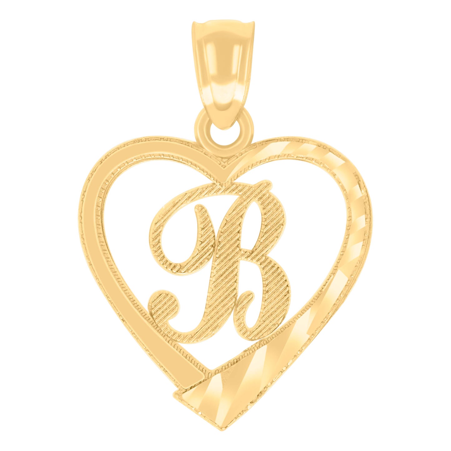 14K Yellow Gold Unisex Diamond-cut Unisex Initial Alphabet Heart Charm Pendant