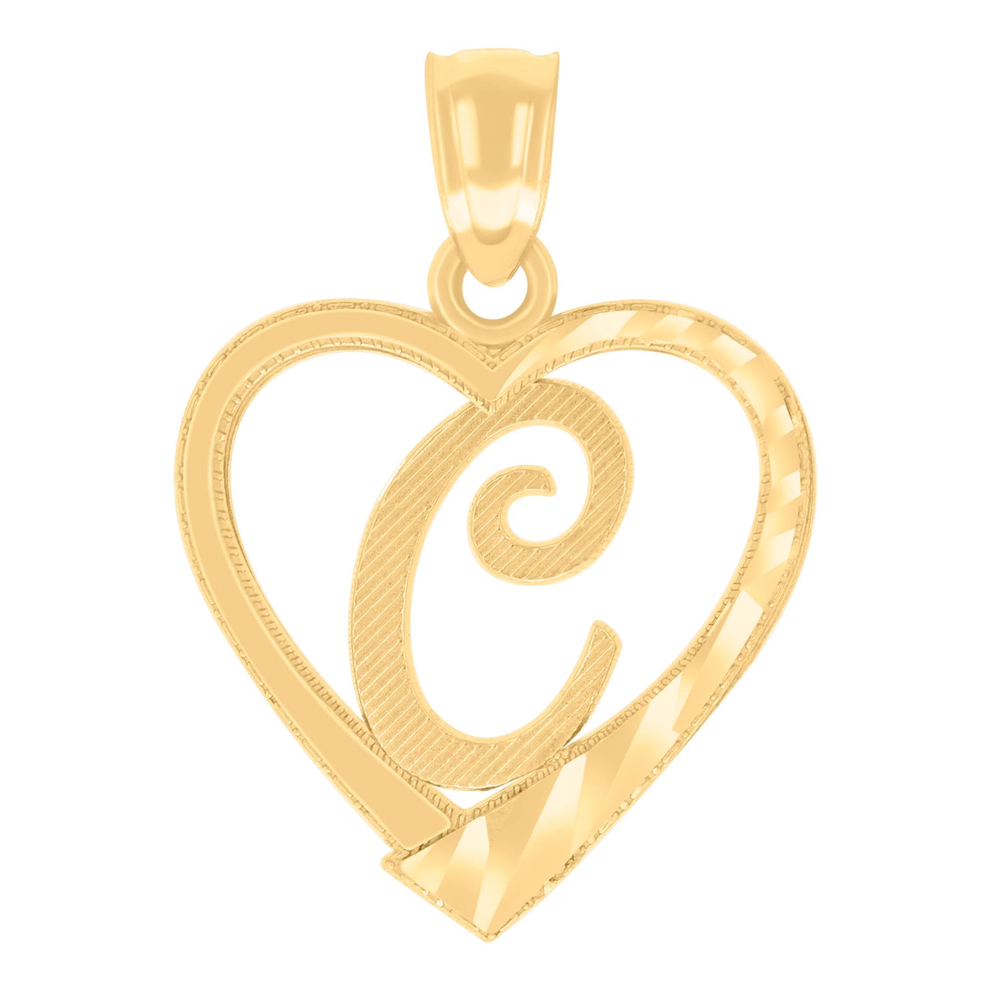 14K Yellow Gold Unisex Diamond-cut Unisex Initial Alphabet Heart Charm Pendant