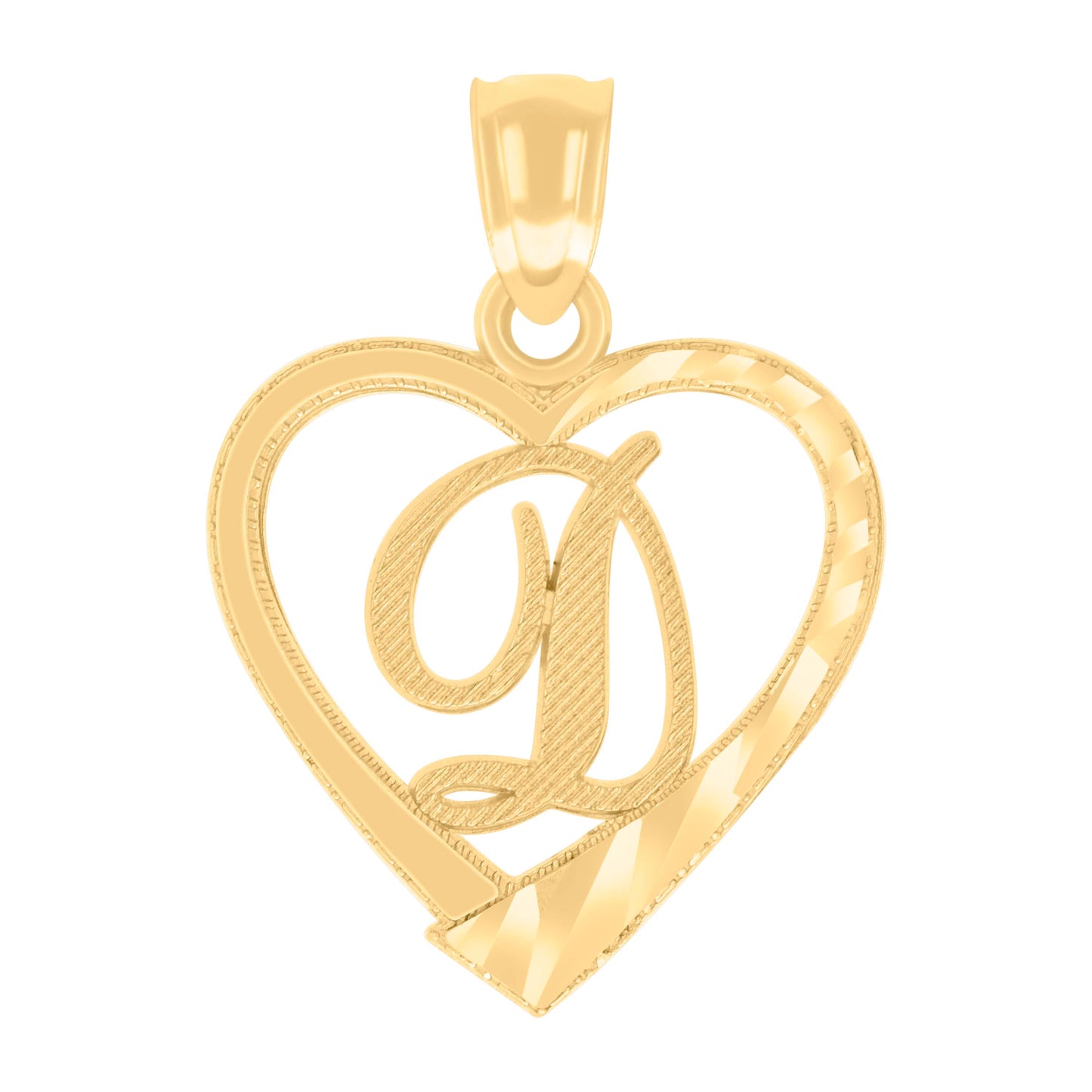 14K Yellow Gold Unisex Diamond-cut Unisex Initial Alphabet Heart Charm Pendant