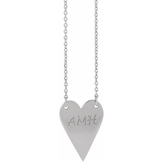 Sterling Silver 18 X 13 Mm 18 In Polished Engravable Elongated Heart Necklace