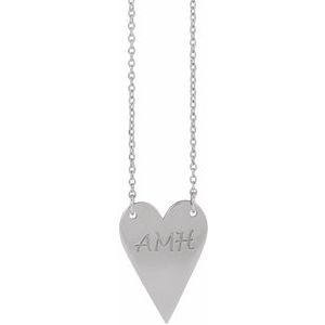 14K White Gold 18 X 13 Mm 18 In Polished Engravable Elongated Heart Necklace