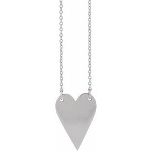 14K White Gold 18 X 13 Mm 18 In Polished Engravable Elongated Heart Necklace