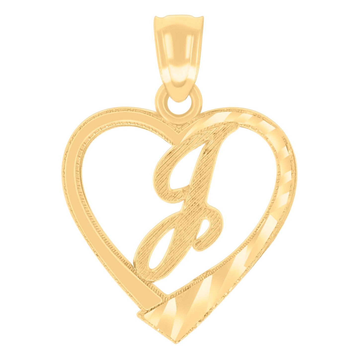 14K Yellow Gold Unisex Diamond-cut Unisex Initial Alphabet Heart Charm Pendant