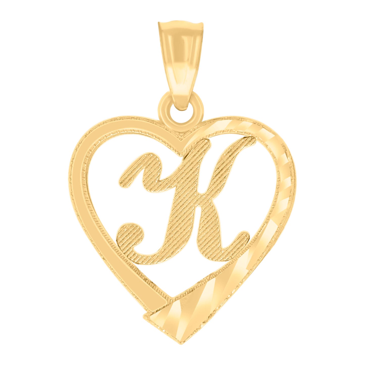 14K Yellow Gold Unisex Diamond-cut Unisex Initial Alphabet Heart Charm Pendant