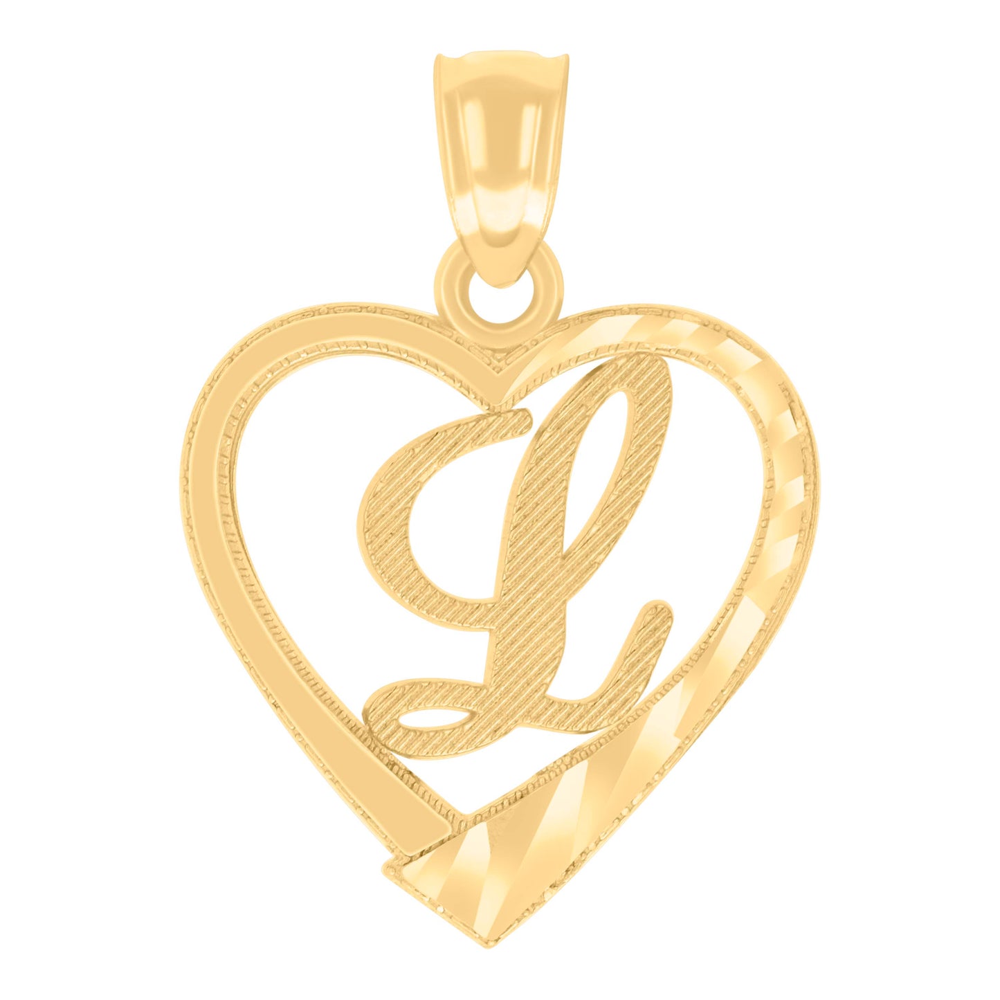 14K Yellow Gold Unisex Diamond-cut Unisex Initial Alphabet Heart Charm Pendant