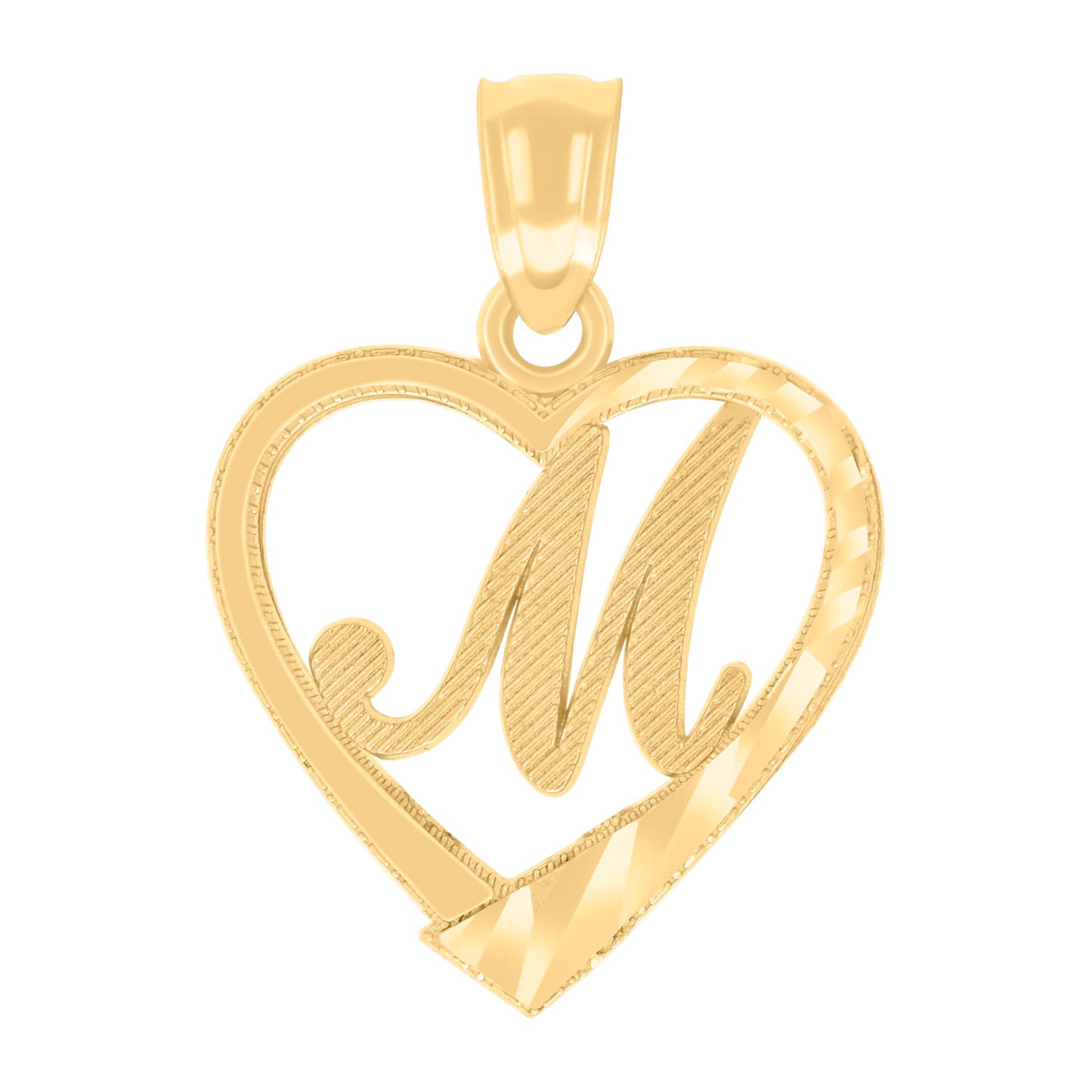14K Yellow Gold Unisex Diamond-cut Unisex Initial Alphabet Heart Charm Pendant