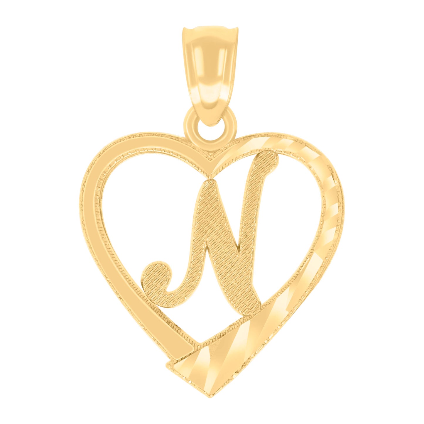 14K Yellow Gold Unisex Diamond-cut Unisex Initial Alphabet Heart Charm Pendant