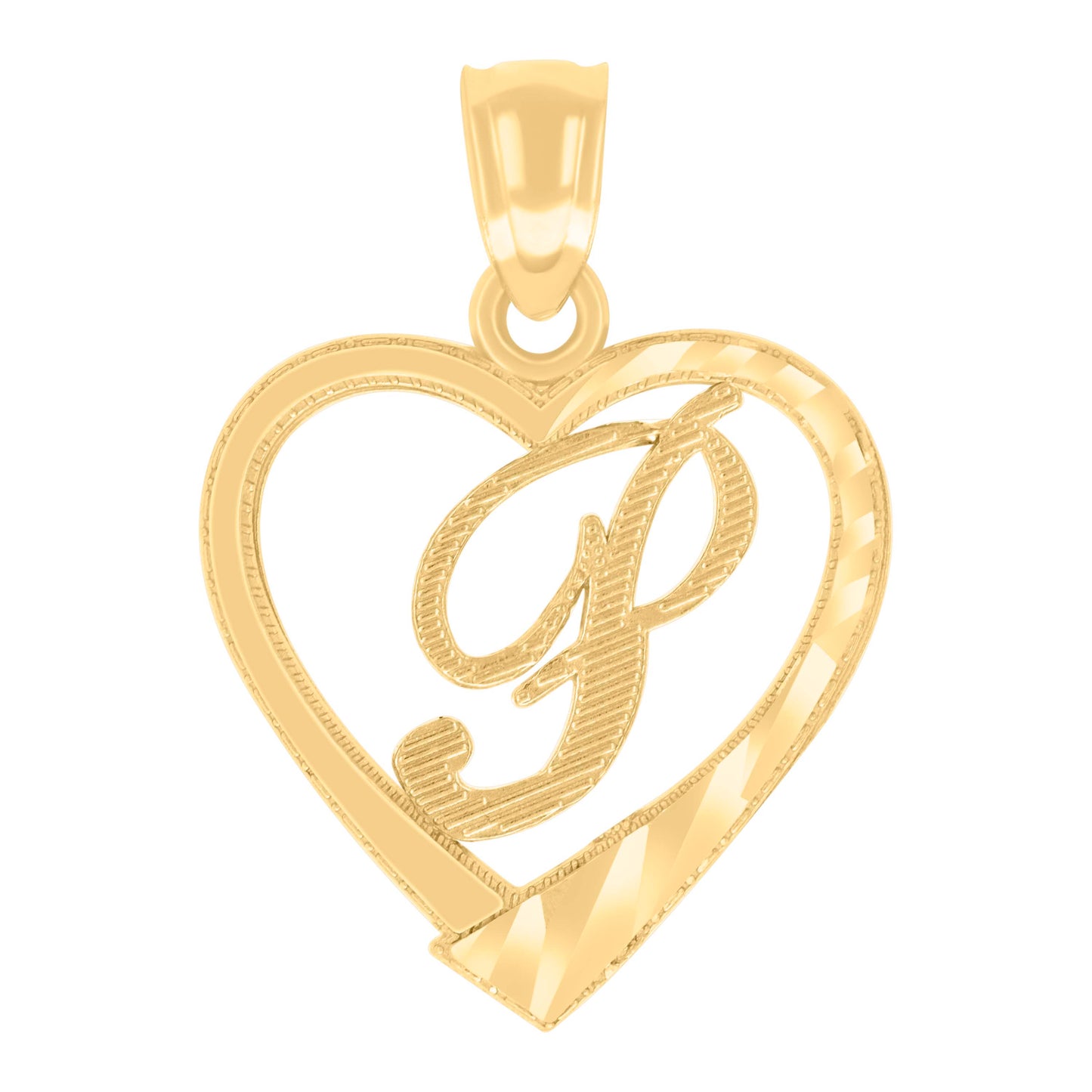 14K Yellow Gold Unisex Diamond-cut Unisex Initial Alphabet Heart Charm Pendant