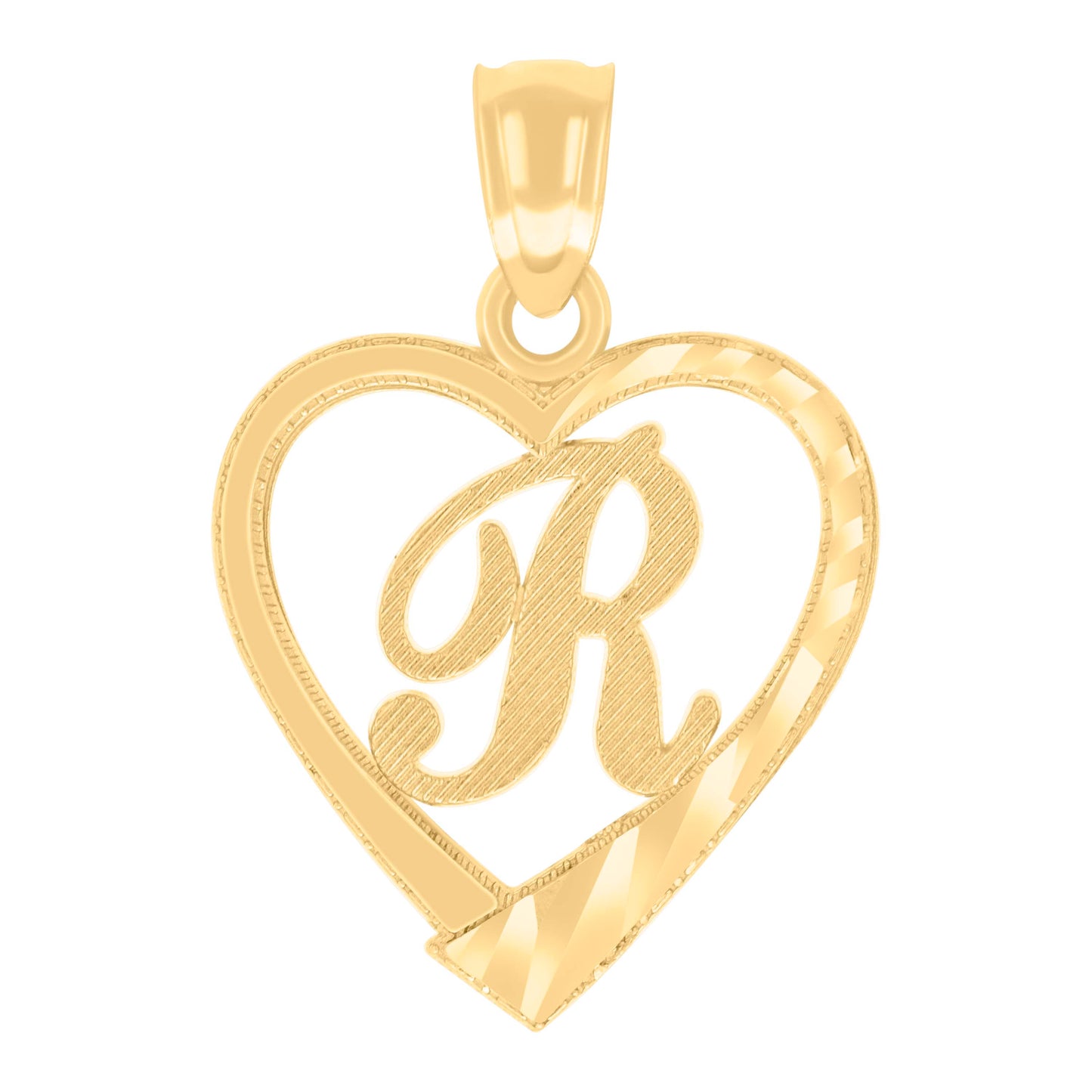 14K Yellow Gold Unisex Diamond-cut Unisex Initial Alphabet Heart Charm Pendant