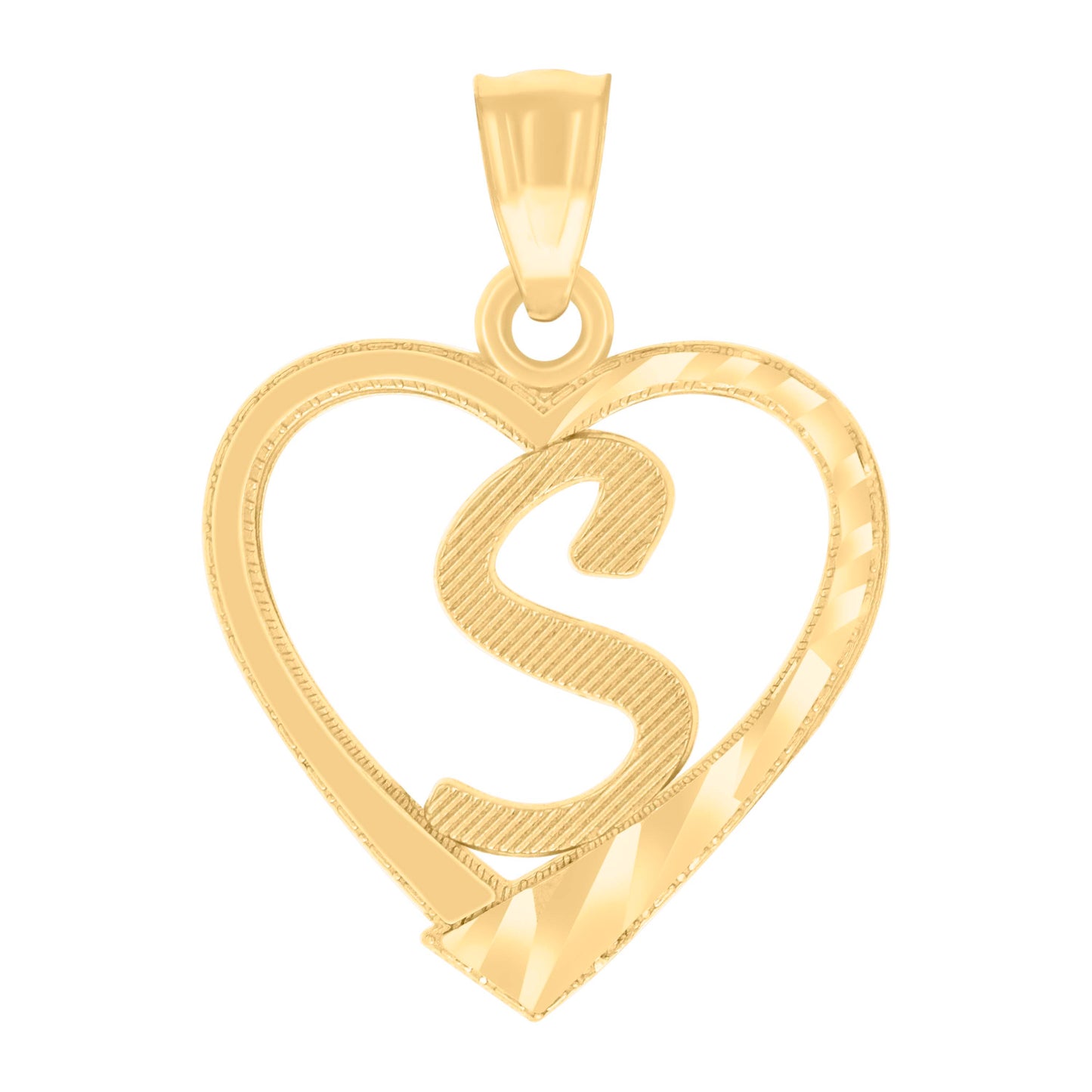 14K Yellow Gold Unisex Diamond-cut Unisex Initial Alphabet Heart Charm Pendant