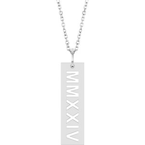 14K White Gold 2024 27 X 6.6 Mm 16-18 In Polished Roman Numeral Year Necklace