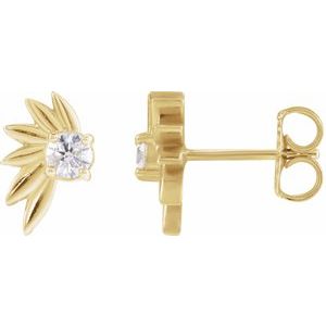 14K Yellow Gold Round 3 Mm 1/5 Ctw Natural Diamond Half Flower Earrings