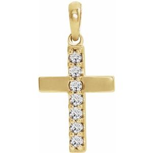 14K Yellow Gold Round 1.5Mm G-H Si1-Si2 1/10 Ctw Lab Grown Diamond Cross Pendant