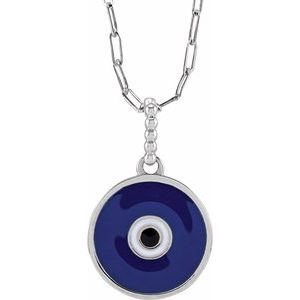 Sterling Silver 16.5 X 12.3 Mm 18 In Polished Blue Enameled Evil Eye Necklace